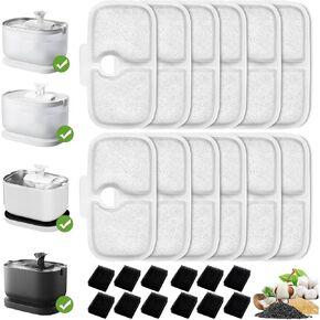 Replacement Pet Fountain Filter Set Compatible With PETLIBRO PLWF005 PLWF105 PLWF115 Dockstream Cat Water Fountain 12 Pack Replacement Filter and Pre-Filter Sponges set