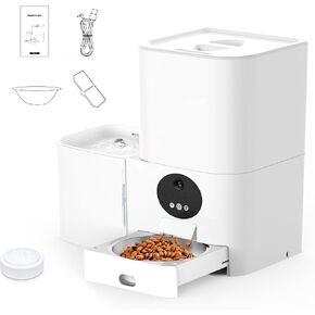 2-in-1 Automatic Cat Feeder & Cat Water Fountain, 5G WiFi Automatic Dog Feeder, 5L Food & 3L Water Dispenser, Voice Recording to Call Pets, App-Controlled Scheduled Feeding, White