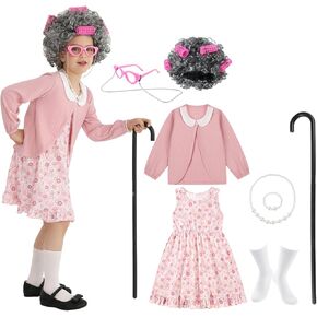 Weixinbuy Old Lady Costume for Kids Girls 100 Days of School Costume Granny Dress Halloween Accessories for Girl in Kuwait