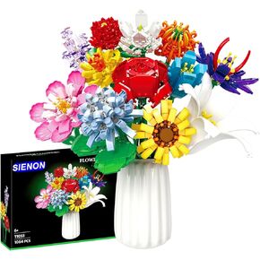 SIENON Flower Bouquet Building Set - 1064 Pcs, 12 Kinds of Flowers, Botanical Collection, Building Blocks, Creative Project for Home, Room Decor, Valentines' Day, Christmas, Birthday