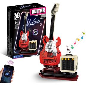Guitar Music Interactive Building Set for Music Lovers, DIY Guitar Model Toy Compatible with Lego，Reverb Amplifier & Authentic Accessories, Perfect Way to Rock Gift Giving.