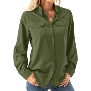 Women's UPF 50+ Long Sleeve UV Shirts Sun Protection Outdoor Cool Quick Dry Fishing Hiking Safari Travel Gardening Shirts