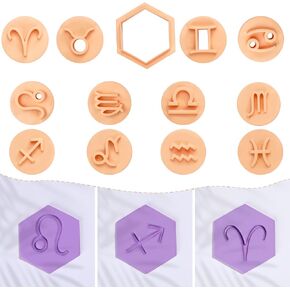 Puocaon Zodiac Clay Cutters - Star Signs Polymer Clay Cutters for Earrings Making, 12 Pcs Zodiac Symbol Clay Stamps 1 Hexagon Clay Cutter, Aries Polymer Clay Earrings Cutters Shapes Taurus Studs