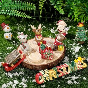 Jetec Christmas Aquarium Decoration Fish Tank Creative Aquarium Resin Ornament Xmas Series Landscaping Decor Christmas Tree Santa Bear Sled Figurines for Table Desk Aquarium (Funny Style, 9 Pcs)