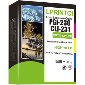 PGI-230 CLI-231 Ink Cartridge 6 PGI230 Black PGI231 Black CLI231 Cyan Magenta Yellow Grey Value Pack Use for Canon 230 231 Ink Cartridges with PIXMA TS8820 Inkjet Printer