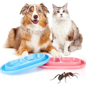 2 Pieces Cat Food Bowls Basic Dog Bowls Plastic Double Pet Food Water Bowls Feeding Bowl Tray Cat Eating and Drinking Bowl No Spill for Cats Dogs Pets, Pink and Light Blue (Small)