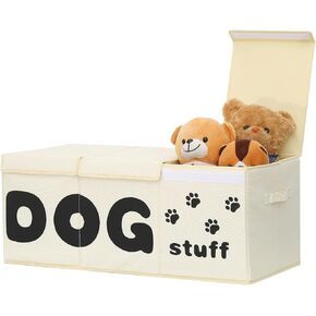 Qozary Dog Toy Storage Box - Large Dog Toy Bin, 3 Grids Dog Toy Storage Basket With Lid, Foldable Storage Bin for Dog Toys, Dog Toy Basket for Pet Supplies, Perfect To Keep Your Dog Toys Organized