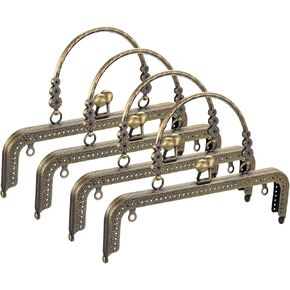 uxcell Metal Purse Frames - 8.07" 4Pcs Kiss Lock Clasp Frame Embossed Clutch Frame with Handle for Coin Purse Sewing Bags Making DIY Craft, Silver Tone