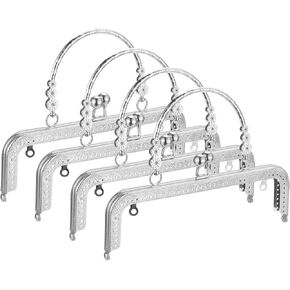 uxcell Metal Purse Frames - 8.07" 4Pcs Kiss Lock Clasp Frame Embossed Clutch Frame with Handle for Coin Purse Sewing Bags Making DIY Craft, Silver Tone