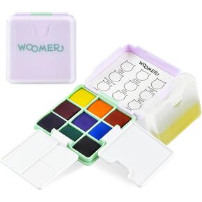 Woomer 9 Colors Watercolor Paint Set Pocket with 2 Foldable Watercolor Palettes Perfect Travel Watercolor Set for Artists, Amateur Hobbyists and Painting Lovers