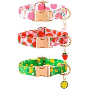 Cute Fruit Dog Collars for Female Small Dogs, Cute Pink Strawberry Peach Lemon Dog Collar, Comfortable Adjustable Dog Collar, Puppy Collar with Fruit Charms Pet Collar