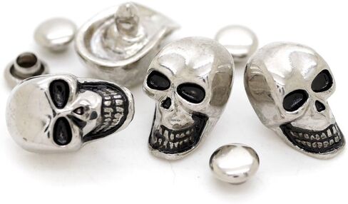 CRAFTMEMORE Skull Decorative Rapid Rivet Studs for Bracelets Bags Belts Leathercraft 10x16MM Pack of 5 SK01 (Small Silver) in Kuwait