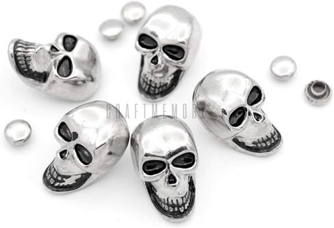 CRAFTMEMORE Skull Decorative Rapid Rivet Studs for Bracelets Bags Belts Leathercraft 10x16MM Pack of 5 SK01 (Small Silver) in Kuwait