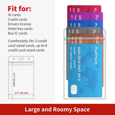50 Pcs Clear ID Badge Holder, Vertical Plastic Name Tag Protector, Key Card Badge Holders with Waterproof Resealable Zipper for Nurses, Office, School and Lanyards Use in Kuwait