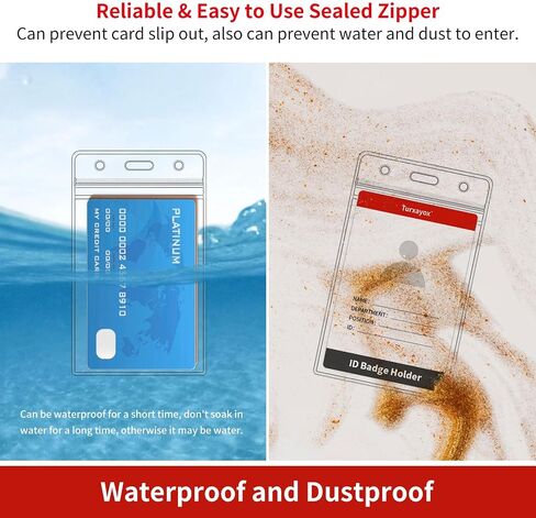 50 Pcs Clear ID Badge Holder, Vertical Plastic Name Tag Protector, Key Card Badge Holders with Waterproof Resealable Zipper for Nurses, Office, School and Lanyards Use in Kuwait