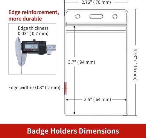 50 Pcs Clear ID Badge Holder, Vertical Plastic Name Tag Protector, Key Card Badge Holders with Waterproof Resealable Zipper for Nurses, Office, School and Lanyards Use in Kuwait