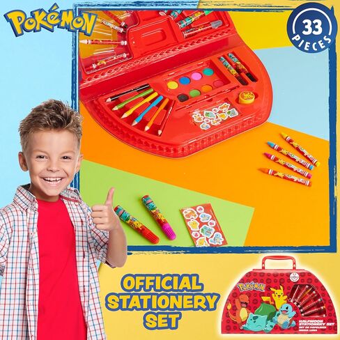 Pokemon Art Supplies for Kids, 40+ Pcs, Painting Coloring Set Travel Case - Gifts for Kids (Black/Red) in Kuwait