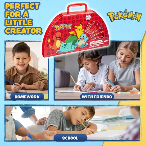 Pokemon Art Supplies for Kids, 40+ Pcs, Painting Coloring Set Travel Case - Gifts for Kids (Black/Red) in Kuwait