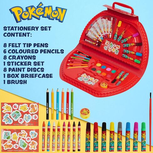 Pokemon Art Supplies for Kids, 40+ Pcs, Painting Coloring Set Travel Case - Gifts for Kids (Black/Red) in Kuwait