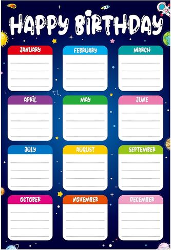 WhatSign Outer Space Birthday Chart - Reusable Laminated Classroom Calendar for Bulletin Board Decorations in Saudi Arabia