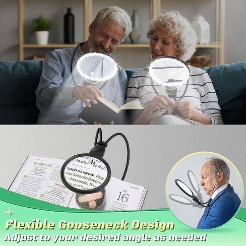 10X 30X Hands Free Magnifying Glass for Reading, Magnifying Glass with Light for Close Work, Flexible Gooseneck Large Magnifier for Reading Books,Sewing Seniors(Black) in Saudi Arabia