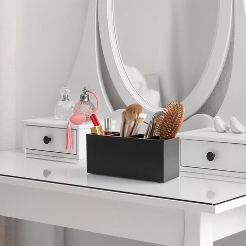 Pencil Pen Holder for Desk, Wooden Office Desk Organizers and Accessories with 4 Slots for Countertop, Makeup Brush Holder Organizer for Bathroom Vanity, Silverware Caddy for Party, Black in Kuwait