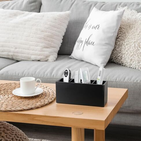 Pencil Pen Holder for Desk, Wooden Office Desk Organizers and Accessories with 4 Slots for Countertop, Makeup Brush Holder Organizer for Bathroom Vanity, Silverware Caddy for Party, Black in Kuwait