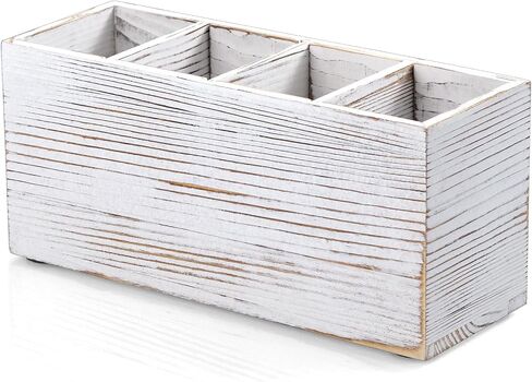 Pencil Pen Holder for Desk, Wooden Office Desk Organizers and Accessories with 4 Slots for Countertop, Makeup Brush Holder Organizer for Bathroom Vanity, Silverware Caddy for Party, Black in Kuwait