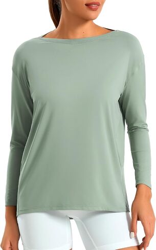 JOYSPELS Ice Silk Long-Sleeve Shirts for Women Loose Fit Boat-Neck Workout Tops for Women in Kuwait
