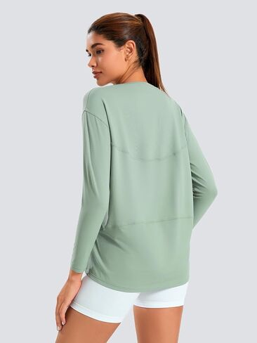 JOYSPELS Ice Silk Long-Sleeve Shirts for Women Loose Fit Boat-Neck Workout Tops for Women in Kuwait