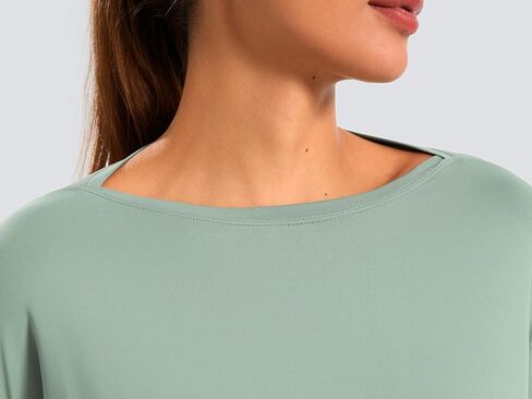 JOYSPELS Ice Silk Long-Sleeve Shirts for Women Loose Fit Boat-Neck Workout Tops for Women in Kuwait