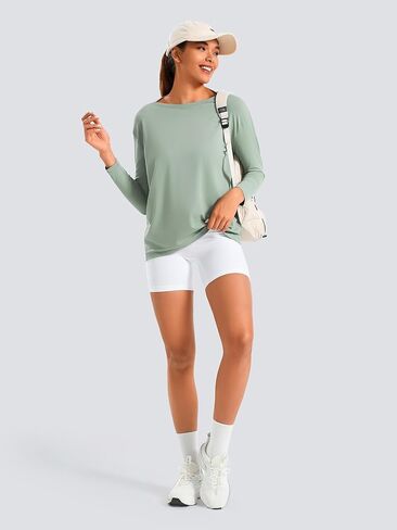 JOYSPELS Ice Silk Long-Sleeve Shirts for Women Loose Fit Boat-Neck Workout Tops for Women in Kuwait