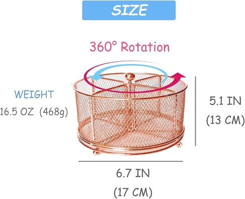 Rotating Desktop Organizer Pen Holder, Multi-Functional Desk Supplies for Makeup brush, Crayons, Paint Brushes, Arts and Crafts, 4 Compartments Mesh Metal Marker Holder for Home, Office (Rose Gols) in Saudi Arabia
