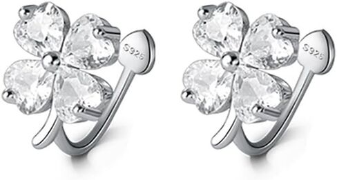 Reffeer Solid 925 Sterling Silver Cluster Flower Clip On Earrings for Women Teens CZ Flower Ear Cuff Earrings Non Piercing Wraps in Saudi Arabia