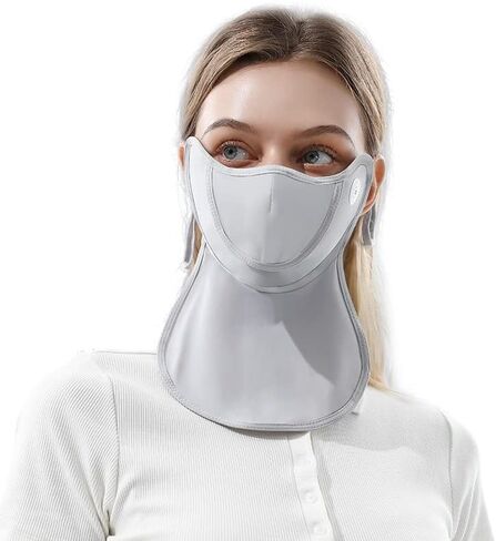 Unisex Sunscreen Mask with Detachable Hat-Brim Adjustable Ear Loop Breathable Ice Silk Face Cover UV Protection for Summer Outdoor Sports Grey in Saudi Arabia