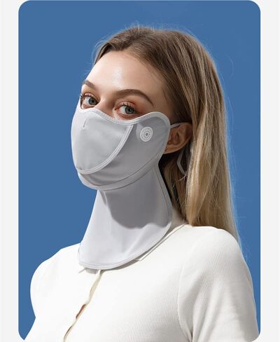 Unisex Sunscreen Mask with Detachable Hat-Brim Adjustable Ear Loop Breathable Ice Silk Face Cover UV Protection for Summer Outdoor Sports Grey in Saudi Arabia