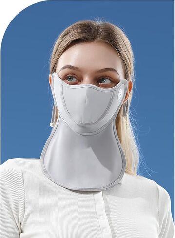 Unisex Sunscreen Mask with Detachable Hat-Brim Adjustable Ear Loop Breathable Ice Silk Face Cover UV Protection for Summer Outdoor Sports Grey in Saudi Arabia