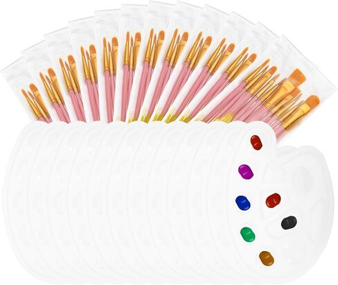 Patikil 132pcs مجموعة لوحة فرشاة الطلاء ، و 120pcs فرش طلاء الشعر من النايلون و 12 مساءً لوحة صينية طلاء مستديرة للبالغين القماش الاكريليك وإمدادات الطلاء الفنية ، والوردي in Saudi Arabia