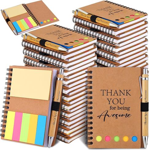 20 Sets Employee Appreciation Gifts Inspirational Spiral Notebooks with Sticky Notes Notepads Motivational Bamboo Ballpoint Pens for Nurse Coworker Teacher (THANK YOU) in Saudi Arabia