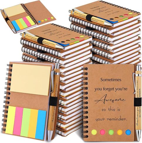 20 Sets Employee Appreciation Gifts Inspirational Spiral Notebooks with Sticky Notes Notepads Motivational Bamboo Ballpoint Pens for Nurse Coworker Teacher (THANK YOU) in Saudi Arabia