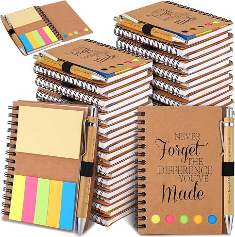 20 Sets Employee Appreciation Gifts Inspirational Spiral Notebooks with Sticky Notes Notepads Motivational Bamboo Ballpoint Pens for Nurse Coworker Teacher (THANK YOU) in Kuwait