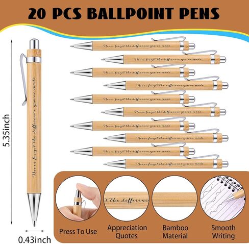 20 Sets Employee Appreciation Gifts Inspirational Spiral Notebooks with Sticky Notes Notepads Motivational Bamboo Ballpoint Pens for Nurse Coworker Teacher (THANK YOU) in Kuwait