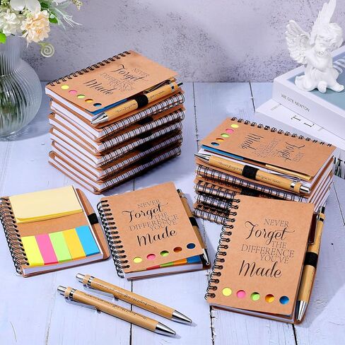 20 Sets Employee Appreciation Gifts Inspirational Spiral Notebooks with Sticky Notes Notepads Motivational Bamboo Ballpoint Pens for Nurse Coworker Teacher (THANK YOU) in Kuwait