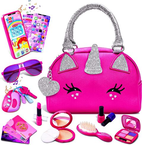 FFTROC Unicorns Pretend Play Toddler Girl Purse with Makeup Toys Set, Little Girls Purse Toys for 3 4 5 6 7 Year Old Girl Gifts, Kids Purse for Christmas, Birthday Gifts for Ages 3-5 4-5 6-8 in Kuwait