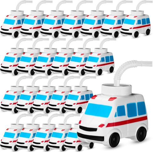 Tanlade 24 Set Doctor's Party Favor Gift Supplies Ambulance Plastic Cups, Ambulance Shape Cup for Transportation Birthday Nurse Graduation Medical and Rehabilitation Party Supplies in Saudi Arabia