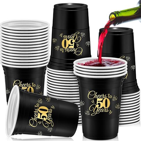 Mifoci 100 Pack Cheers to 40 50 60 70 Years Birthday Cups 16 oz Disposable Party Cups Decorations for Birthday Party Favors Men Women Wedding Anniversary Supplies(50th) in Kuwait