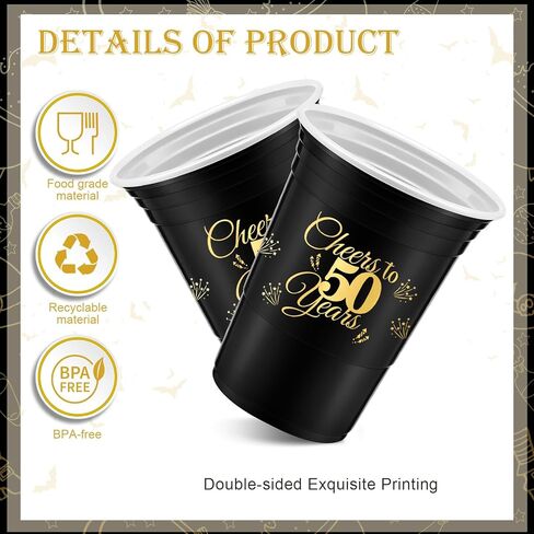Mifoci 100 Pack Cheers to 40 50 60 70 Years Birthday Cups 16 oz Disposable Party Cups Decorations for Birthday Party Favors Men Women Wedding Anniversary Supplies(50th) in Kuwait