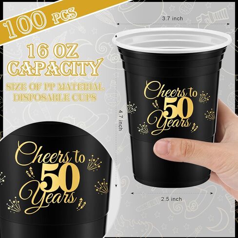 Mifoci 100 Pack Cheers to 40 50 60 70 Years Birthday Cups 16 oz Disposable Party Cups Decorations for Birthday Party Favors Men Women Wedding Anniversary Supplies(50th) in Kuwait