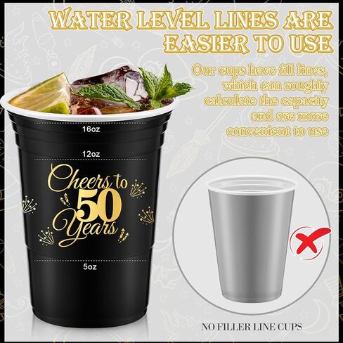 Mifoci 100 Pack Cheers to 40 50 60 70 Years Birthday Cups 16 oz Disposable Party Cups Decorations for Birthday Party Favors Men Women Wedding Anniversary Supplies(50th) in Kuwait