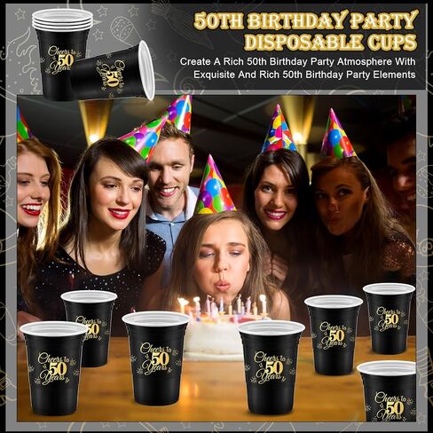 Mifoci 100 Pack Cheers to 40 50 60 70 Years Birthday Cups 16 oz Disposable Party Cups Decorations for Birthday Party Favors Men Women Wedding Anniversary Supplies(50th) in Kuwait